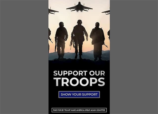 トランプは大統領選挙の広告にロシアの戦闘機を載せて「軍を支援せよ」と訴えた