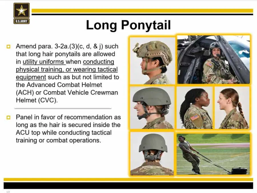 米陸軍は女性兵士のイヤリングと長いポニーテールを許可します